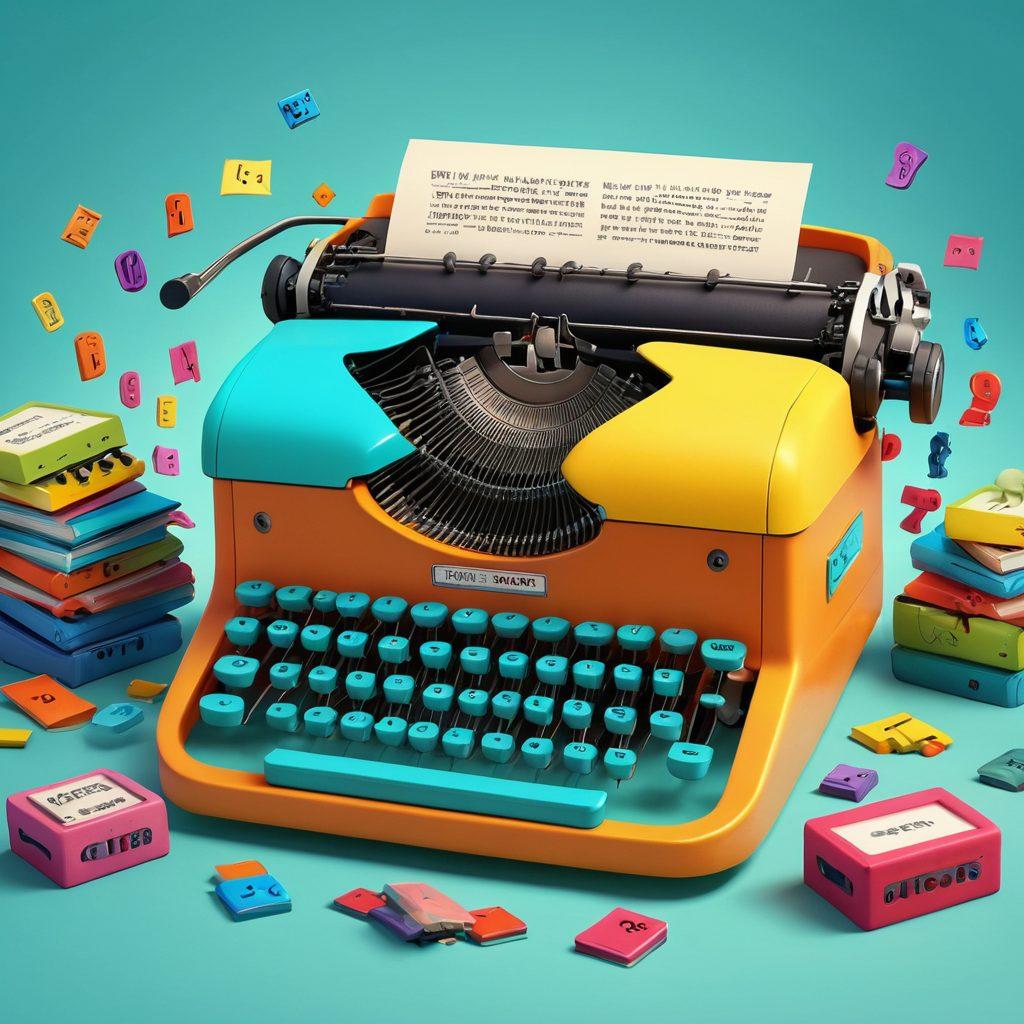 A whimsical scene of a colorful typewriter with keys morphing into playful characters, surrounded by vibrant, cartoon-style typing challenges like races and games. Include cheerful expressions on the characters and animated letters flying around, symbolizing speed and excitement. A bright and inviting background that promotes a sense of adventure and joy in learning. super-realistic. vibrant colors. playful style.